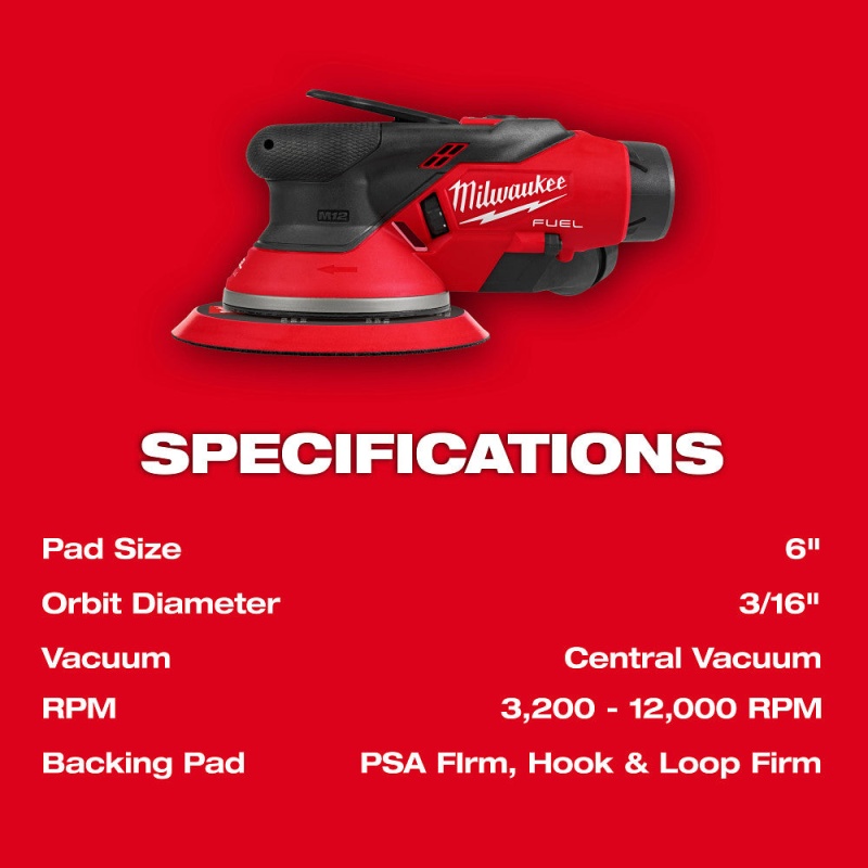 Milwaukee 2585-22CX M12 FUEL 12V 6" Random Orbital Sander Kit (3/16") - Image 5