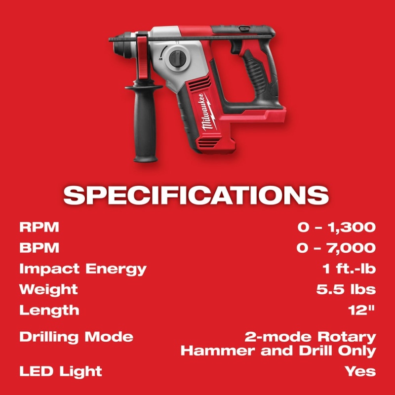 Milwaukee 2612-20 M18 18V 5/8" SDS Plus Rotary Hammer w/ Depth Rod - Bare Tool - Image 4