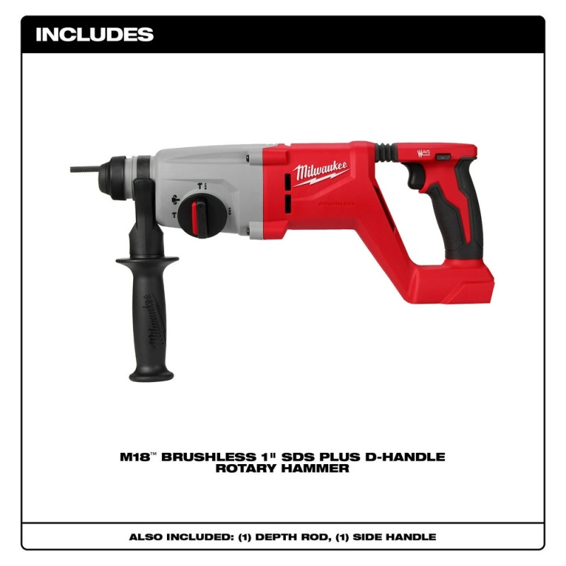 Milwaukee 2613-20 M18 18V Brushless SDS Plus D-Handle Rotary Hammer - Bare Tool - Image 2