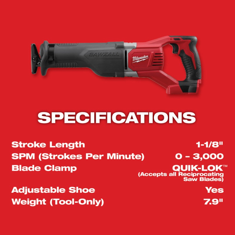 Milwaukee 2621-20 M18 18V 18-Inch SAWZALL Reciprocating Saw - Bare Tool - Image 3