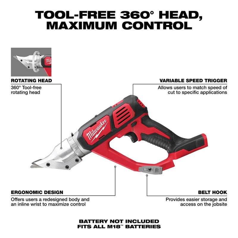 Milwaukee 2635-20 M18 18V 18 Gauge Cordless Double Cut Shear, Bare-Tool - Image 2