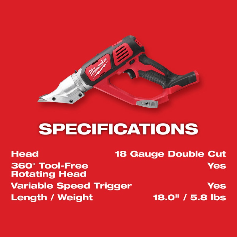 Milwaukee 2635-20 M18 18V 18 Gauge Cordless Double Cut Shear, Bare-Tool - Image 4