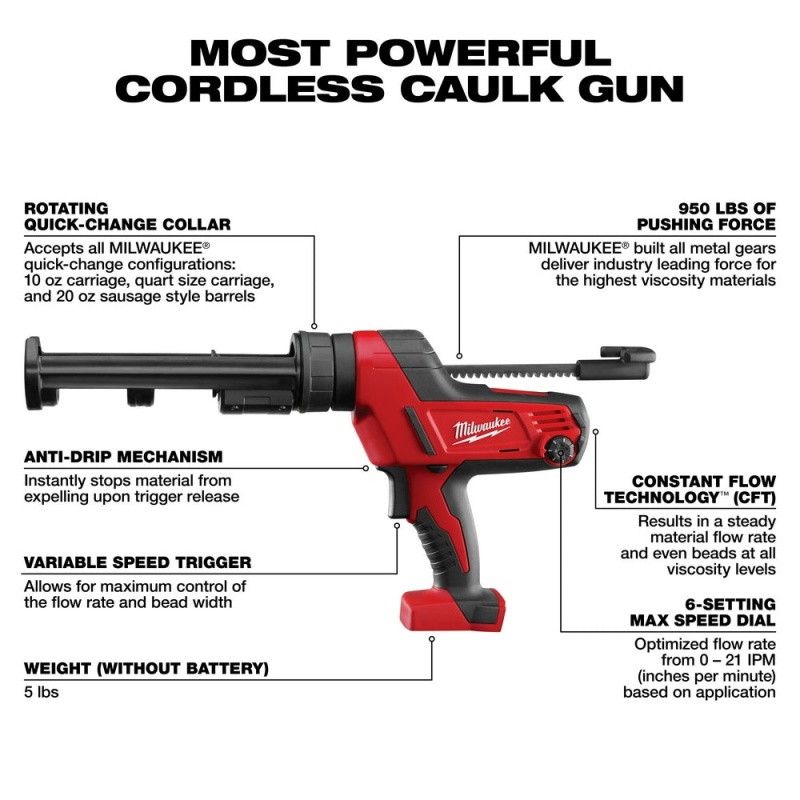 Milwaukee 2641-20 M18 18V 10-Ounce Caulk and Adhesive Gun - Bare Tool - Image 3