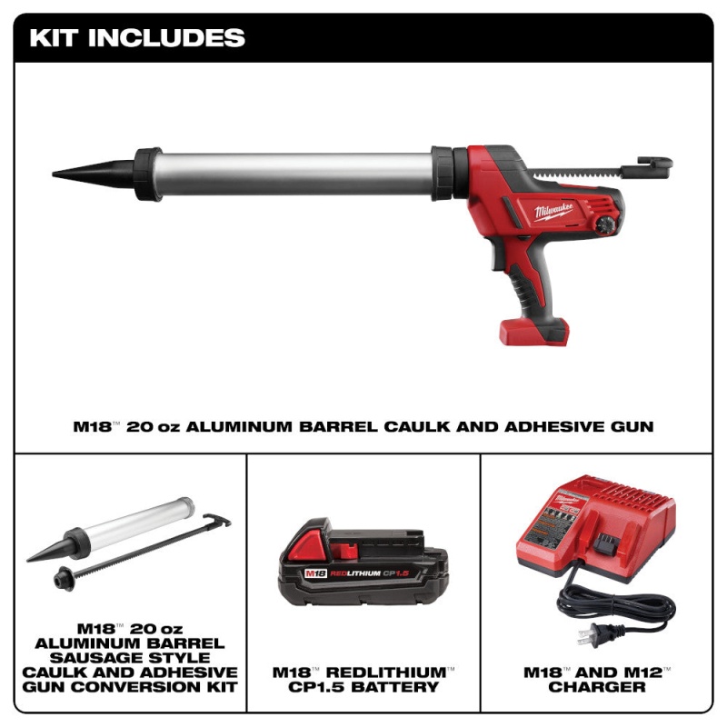 Milwaukee 2642-21CT M18 18V 20-Oz Aluminum Caulk Adhesive Gun Kit - Image 2