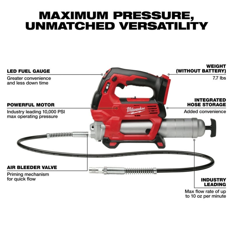 Milwaukee 2646-20 M18 18V 2-Speed 48-Inch Hose Grease Gun - Bare Tool - Image 2