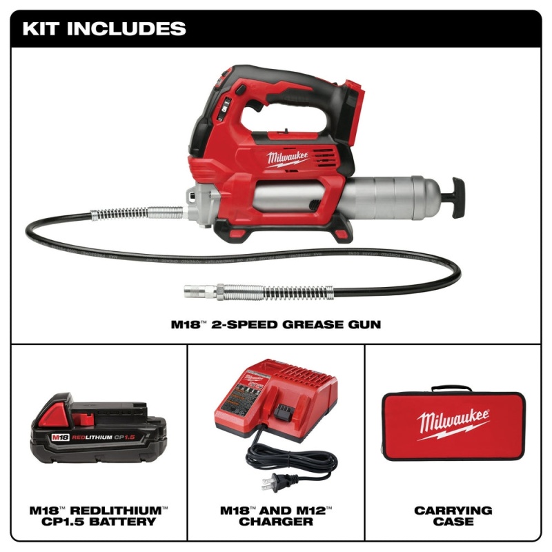 Milwaukee 2646-21CT M18 18V 2-Speed 48-Inch Hose Grease Gun Kit - Image 2