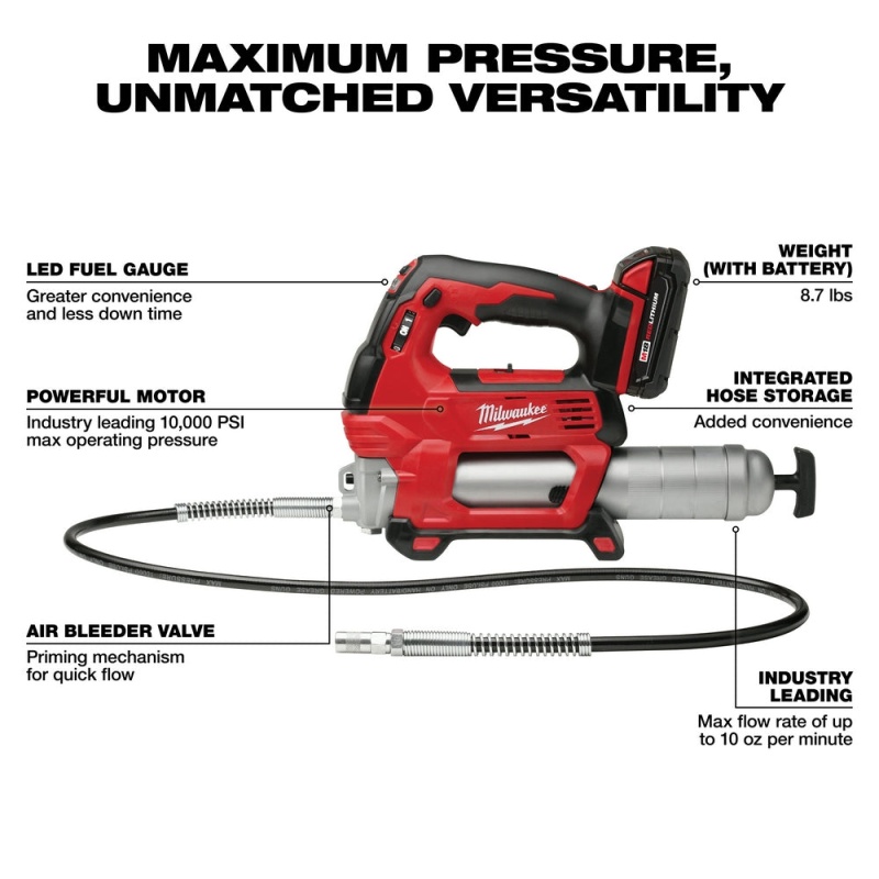 Milwaukee 2646-21CT M18 18V 2-Speed 48-Inch Hose Grease Gun Kit - Image 3