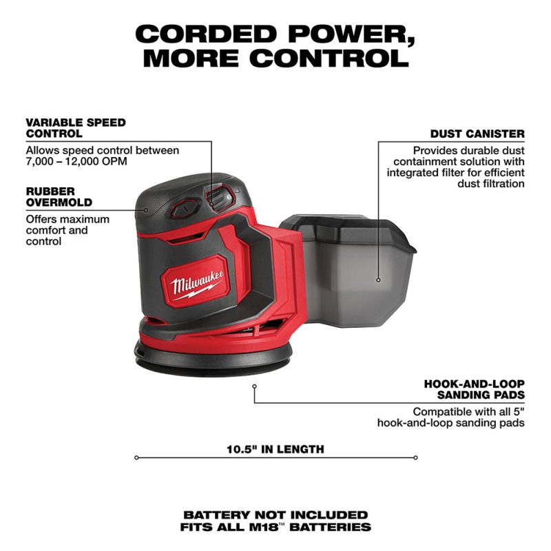 Milwaukee 2648-20 M18 18V Cordless Random Orbit Sander - Bare Tool - Image 3