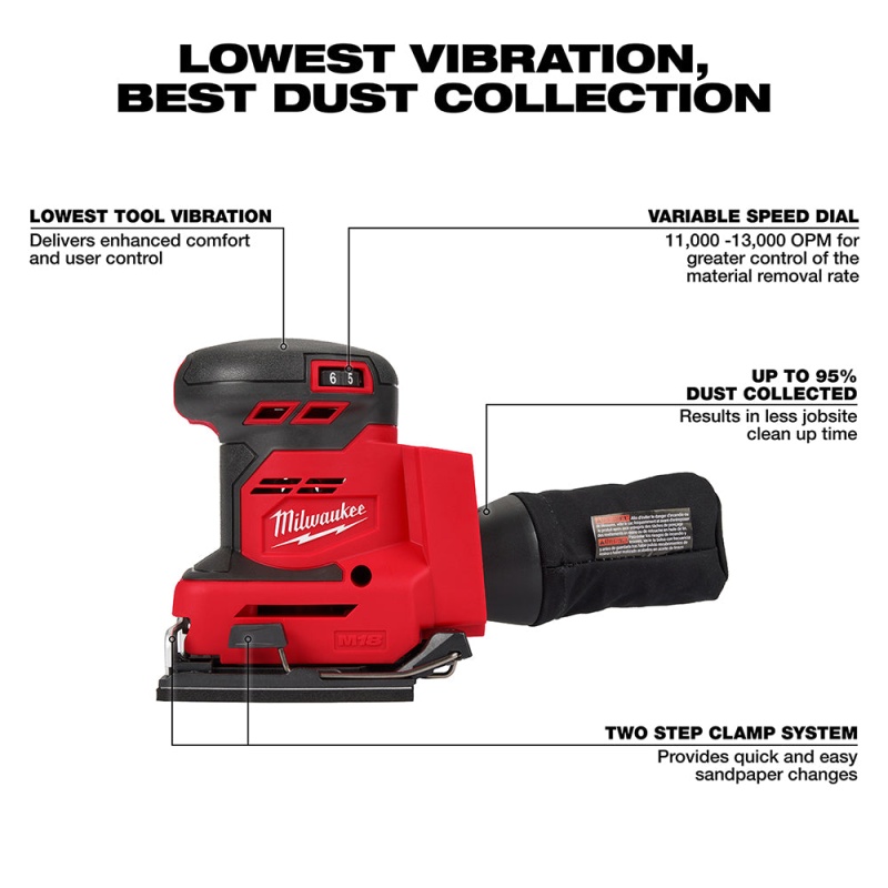 Milwaukee 2649-20 M18 18V 1/4" Cordless Orbital Sheet Sander - Bare Tool - Image 3