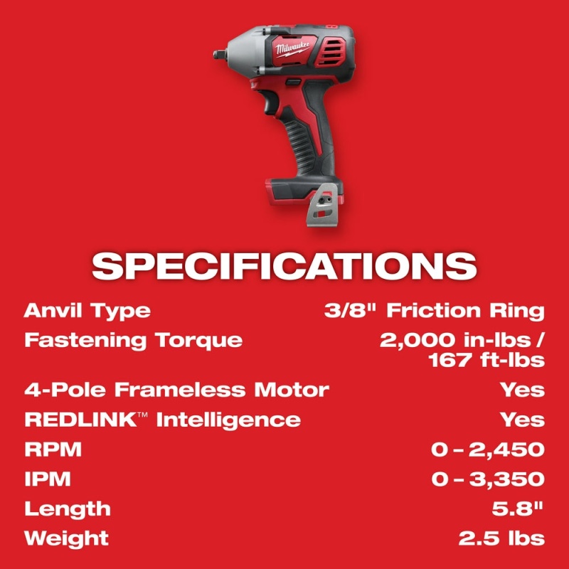 Milwaukee 2658-20 M18 18V 3/8-Inch Impact Wrench w/ Belt Clip - Bare Tool - Image 4