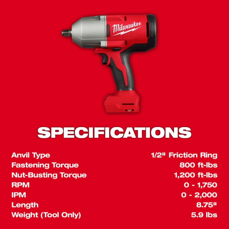 Milwaukee 2666-20 M18 18V 1/2" High Torque Cordless Impact Wrench - Bare Tool - Image 3