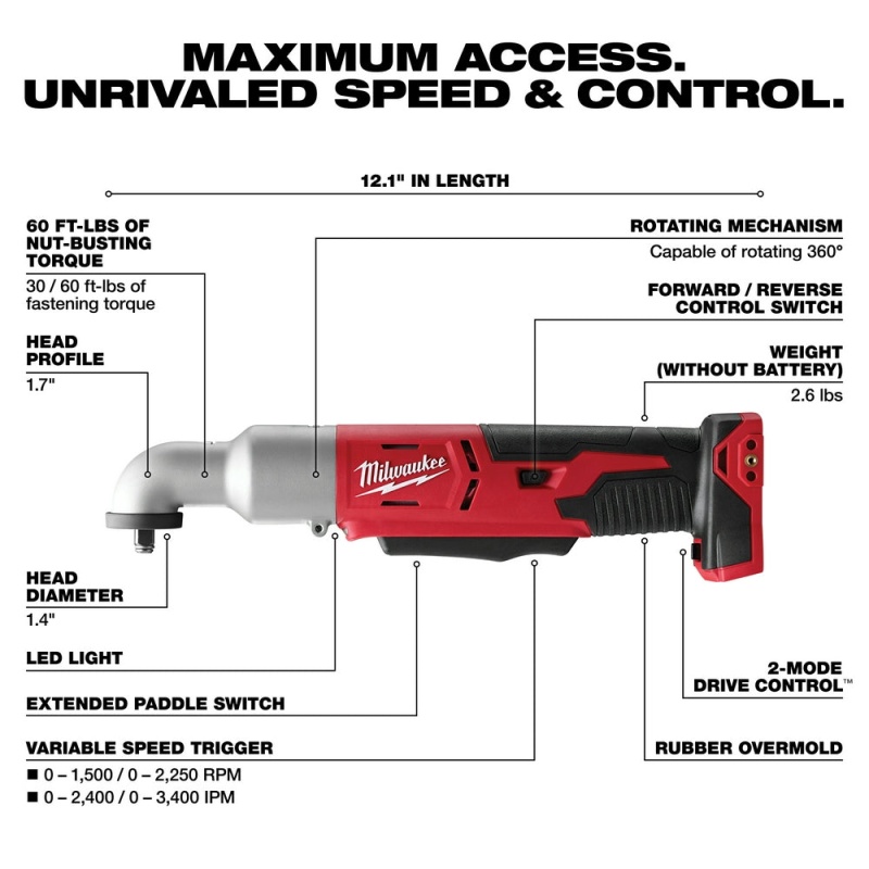 Milwaukee 2668-20 M18 18V 3/8-Inch Right Angle Impact Wrench - Bare Tool - Image 3