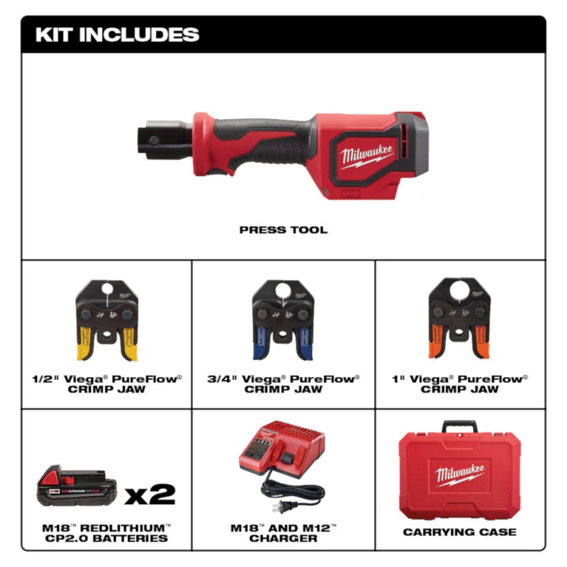 Milwaukee 2674-22P M18 18V Li-Ion Short Throw Press Tool Kit w/ PEX Crimp Jaws - Image 2