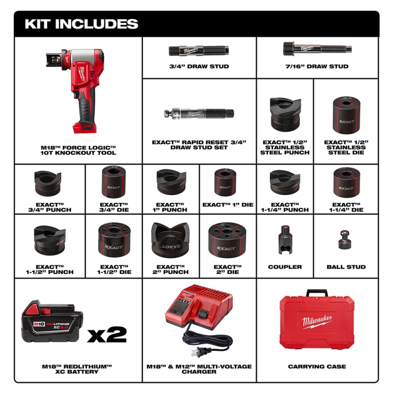 Milwaukee 2677-21 M18 18V FORCE LOGIC 6T Knockout Tool Kit w/ 1/2" - 4" Capacity - Image 2