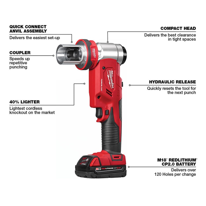 Milwaukee 2677-21 M18 18V FORCE LOGIC 6T Knockout Tool Kit w/ 1/2" - 4" Capacity - Image 5