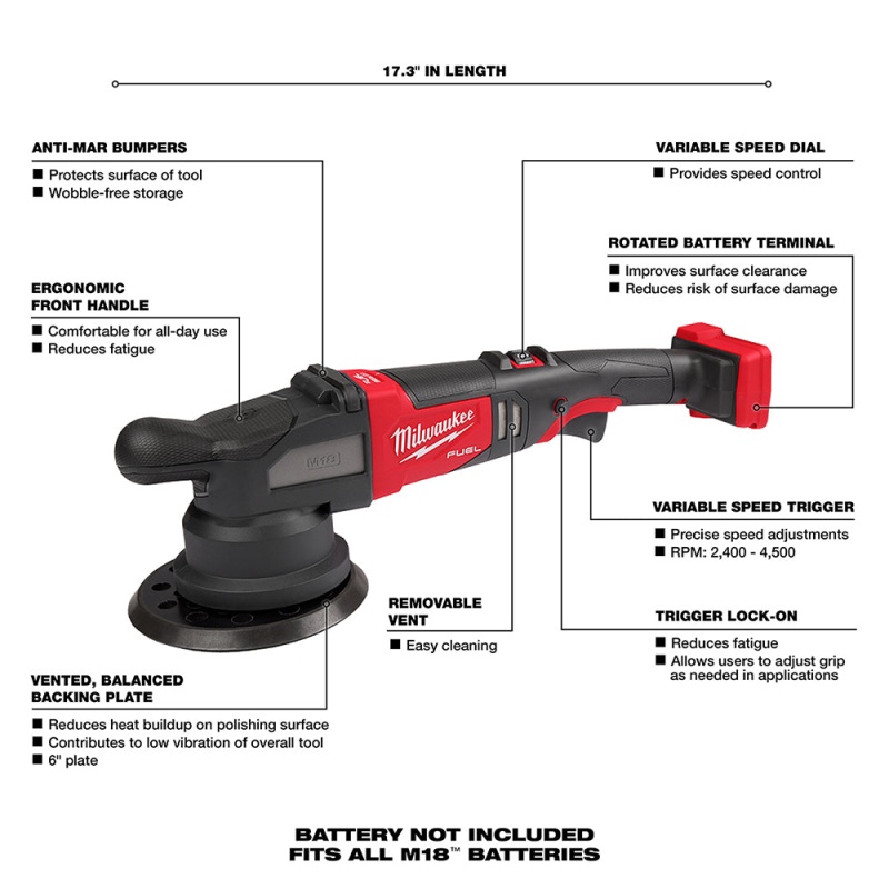 Milwaukee 2685-20 M18 FUEL 18V 21mm Random Orbital Polisher - Bare Tool - Image 3