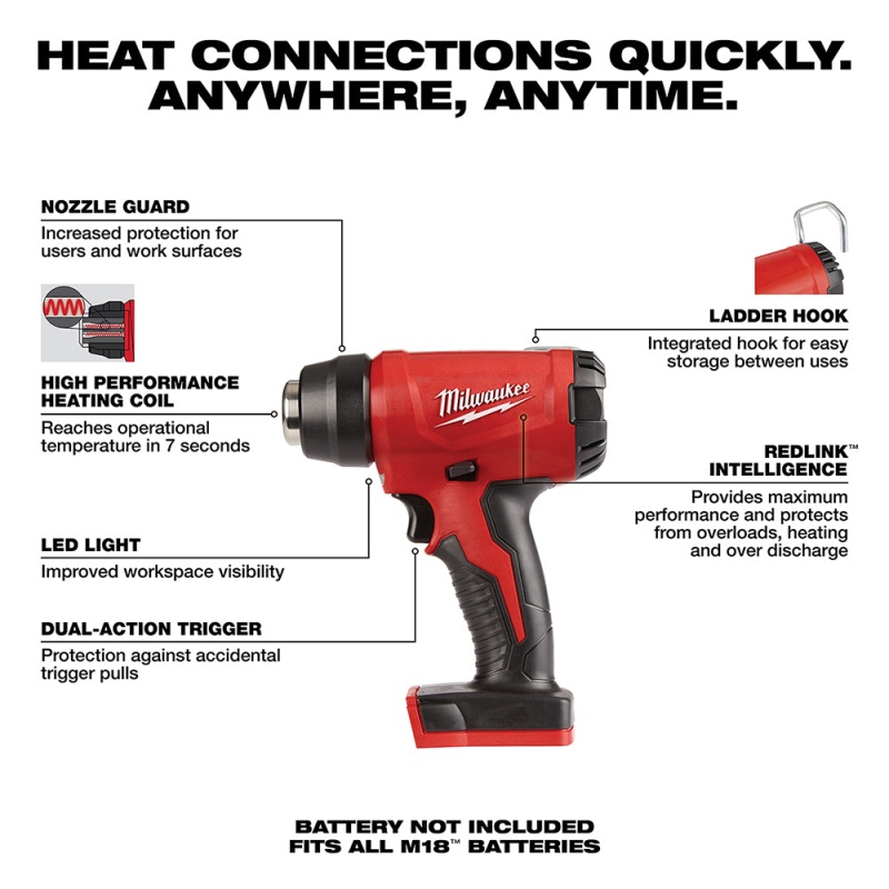 Milwaukee 2688-20 M18 18V Cordless Compact Heat Gun - Bare Tool - Image 2