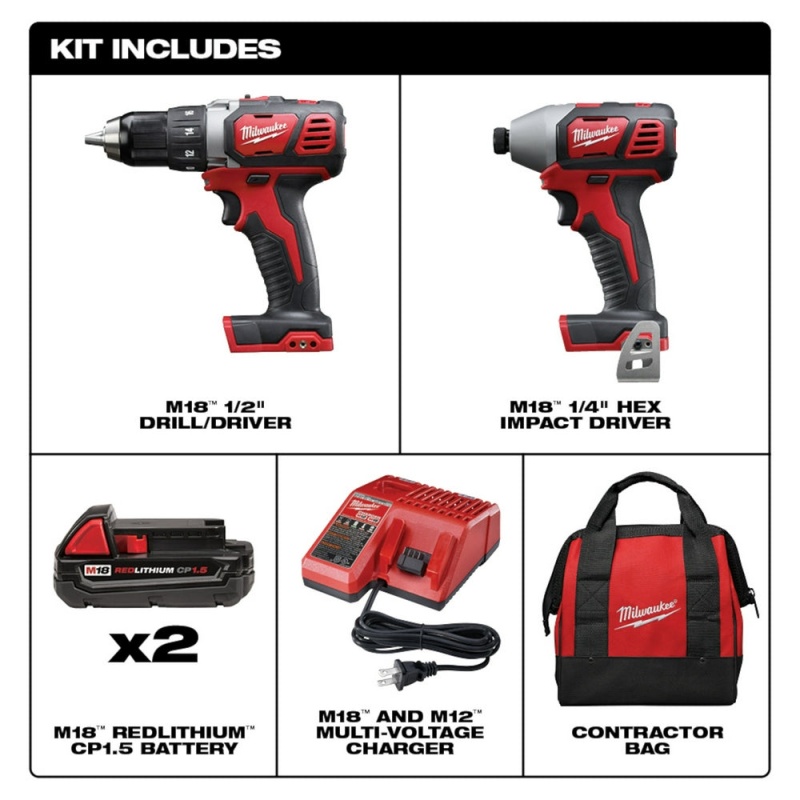 Milwaukee 2691-22 M18 18V Cordless Li-Ion Drill Driver / Impact Driver Combo Kit - Image 2