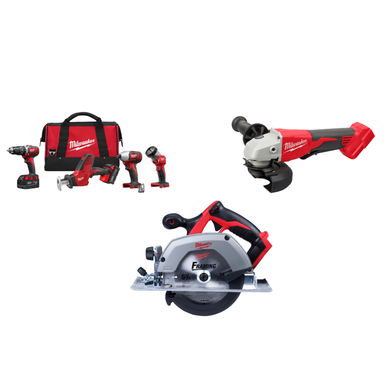 Milwaukee 2695-24C M18 18V 4 Tool Cordless Combo Kit w/ Circular Saw and Grinder