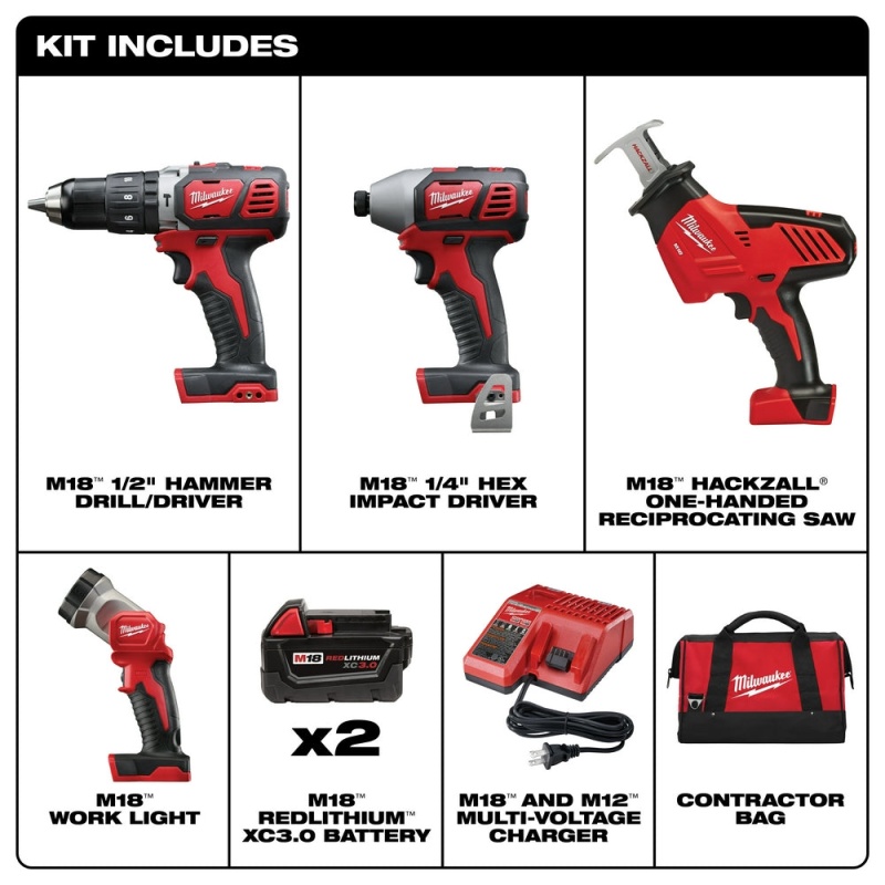 Milwaukee 2695-24 M18 18V Cordless Power Lithium-Ion 4-Tool Combo Kit - Image 2