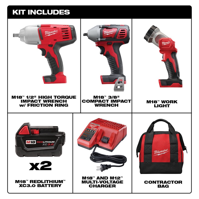 Milwaukee 2696-23 M18 18V Cordless Power Lithium-Ion 3-Tool Combo Kit - Image 2