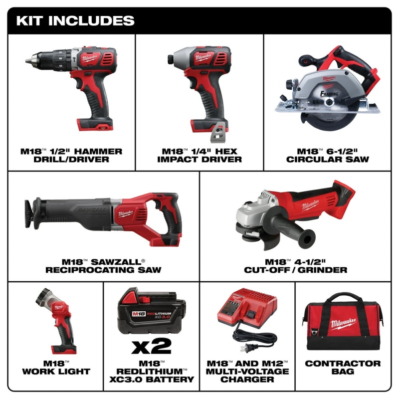 Milwaukee 2696-26 M18 18V Cordless Power Lithium-Ion 6-Tool Combo Kit - Image 2