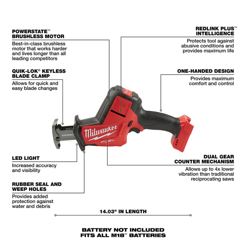 Milwaukee 2719-20 M18 FUEL 18V 7/8-Inch Cordless Hackzall - Bare Tool - Image 6