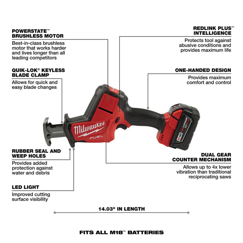 Milwaukee 2719-21 M18 FUEL 18V 7/8-Inch 5.0Ah Cordless Hackzall Kit - Image 7