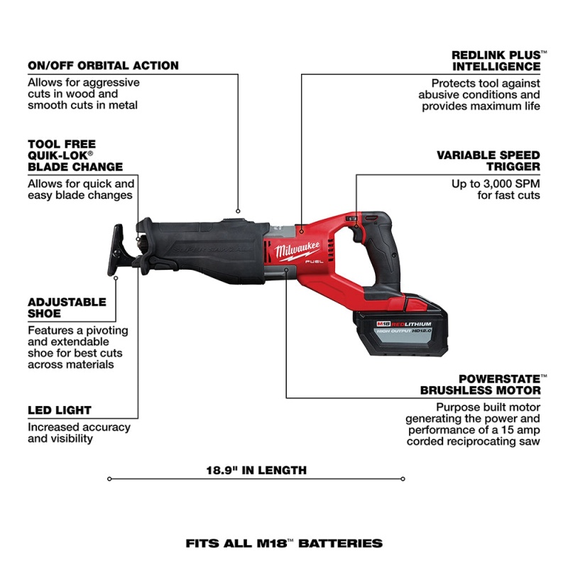 Milwaukee 2722-21HD M18 FUEL 18V 1-1/4-Inch SAWZALL Reciprocating Saw Kit - Image 7