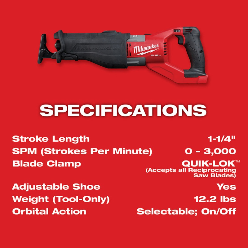 Milwaukee 2722-28 M18 FUEL 18V SUPER SAWZALL Reciprocating Saw w/ 8AH Battery - Image 7