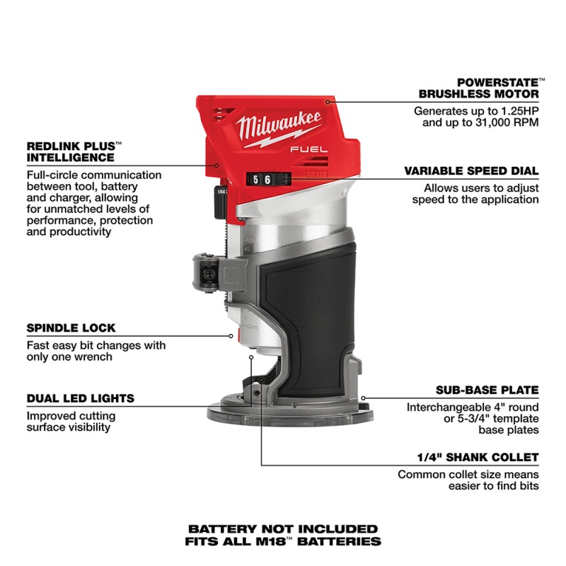 Milwaukee 2723-20 M18 FUEL 18V Cordless Li-Ion Compact Router - Bare Tool - Image 7