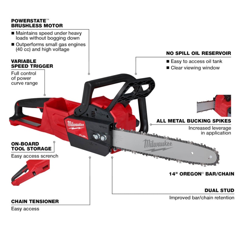 Milwaukee 2727-20C M18 FUEL 14" Ergonomic Cordless Chainsaw - Bare Tool - Image 3