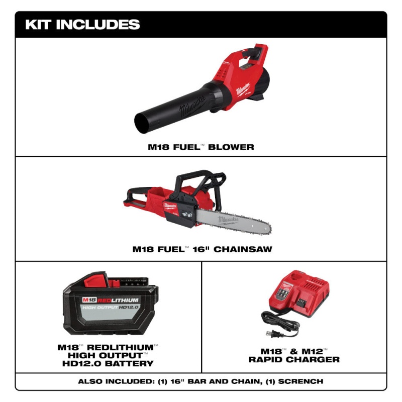 Milwaukee 2727-21HDB M18 FUEL 18V Cordless Chainsaw Kit w/ Blower - Image 2