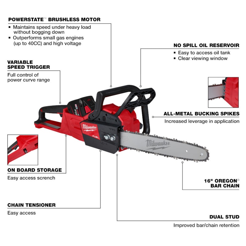 Milwaukee 2727-21HDB M18 FUEL 18V Cordless Chainsaw Kit w/ Blower - Image 6