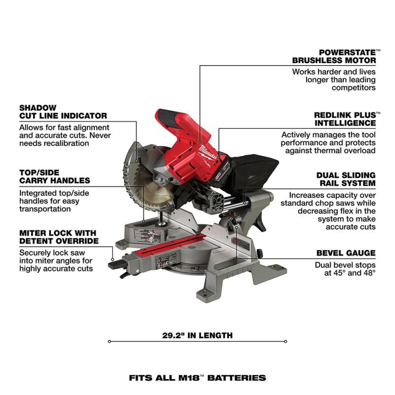 Milwaukee 2733-21 M18 FUEL 18V 7-1/4-Inch Dual Bevel Sliding Miter Saw Kit - Image 7