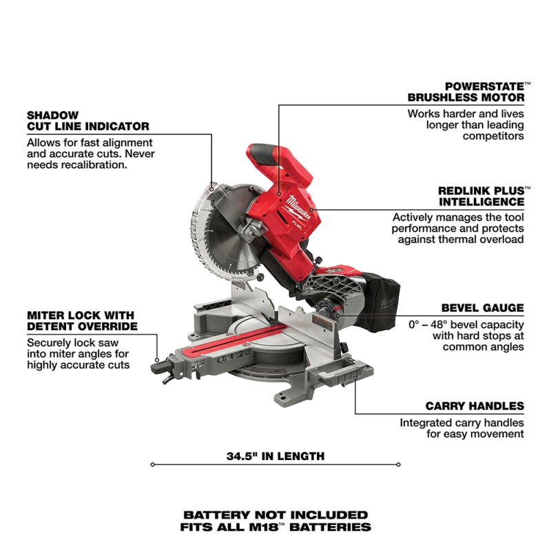 Milwaukee 2734-20 M18 FUEL 18V 10" Dual Bevel Carbide Blade Miter Saw -Bare Tool - Image 7