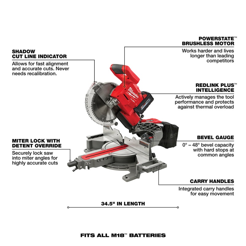 Milwaukee 2734-21 M18 FUEL 18V 10" Dual Bevel Sliding Compound Miter Saw Kit - Image 7