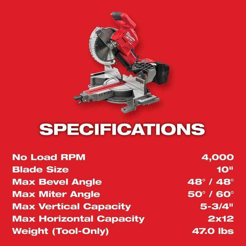 Milwaukee 2734-80 M18 FUEL 10" Dual Bevel Compound Miter Saw - Bare Tool Recon - Image 8