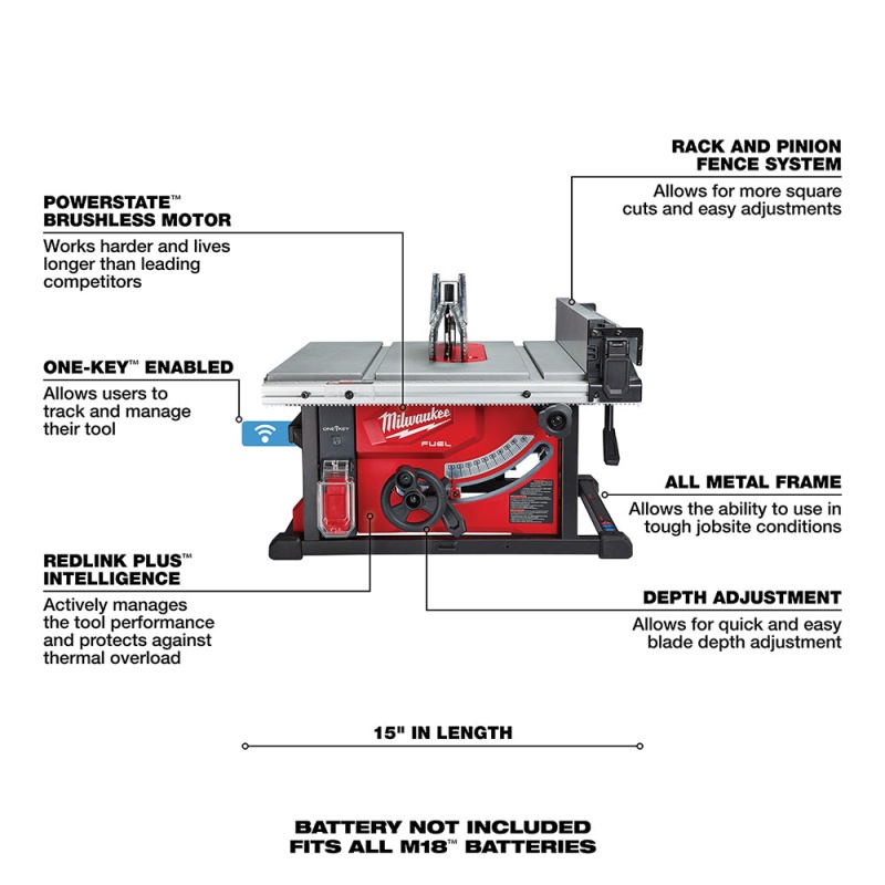 Milwaukee 2736-20 M18 FUEL 18V 8-1/4-Inch One-Key Cordless Table Saw - Bare Tool - Image 7