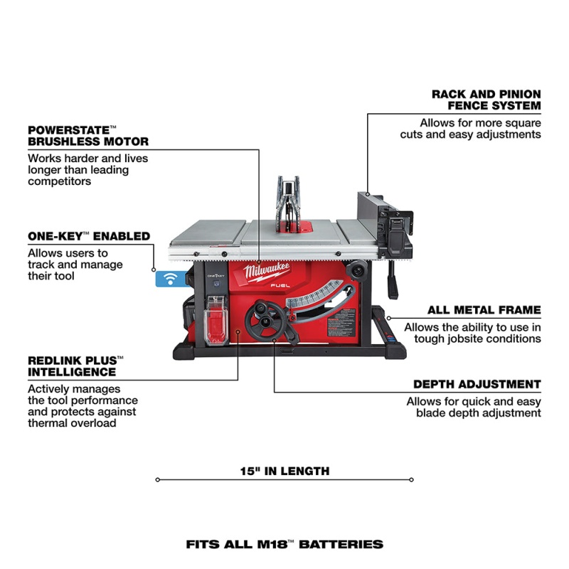 Milwaukee 2736-21HD M18 FUEL 18V 8-1/4-Inch Cordless One-Key Table Saw Kit - Image 6