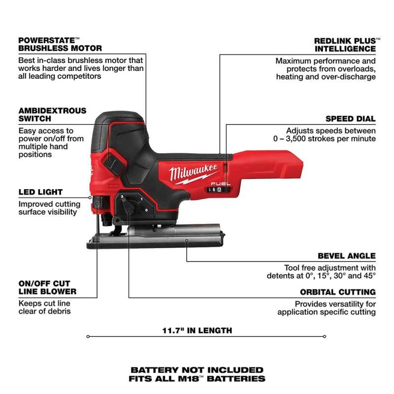 Milwaukee 2737B-20 M18 FUEL 18V Cordless Barrel Grip Jig Saw - Bare Tool - Image 7