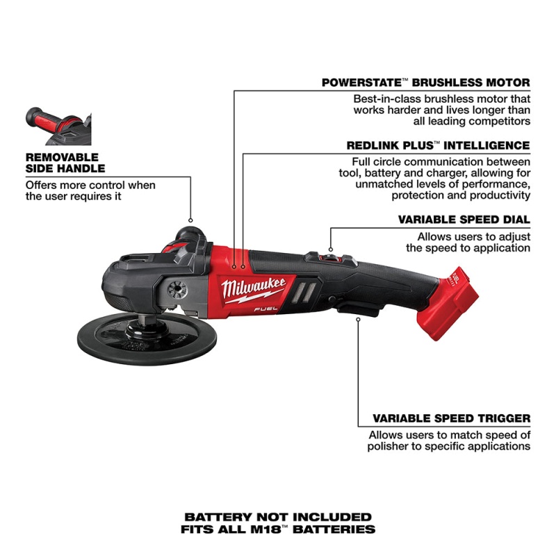 Milwaukee 2738-20 M18 18V FUEL 7?? Cordless Lithium-Ion Polisher - Bare Tool - Image 7