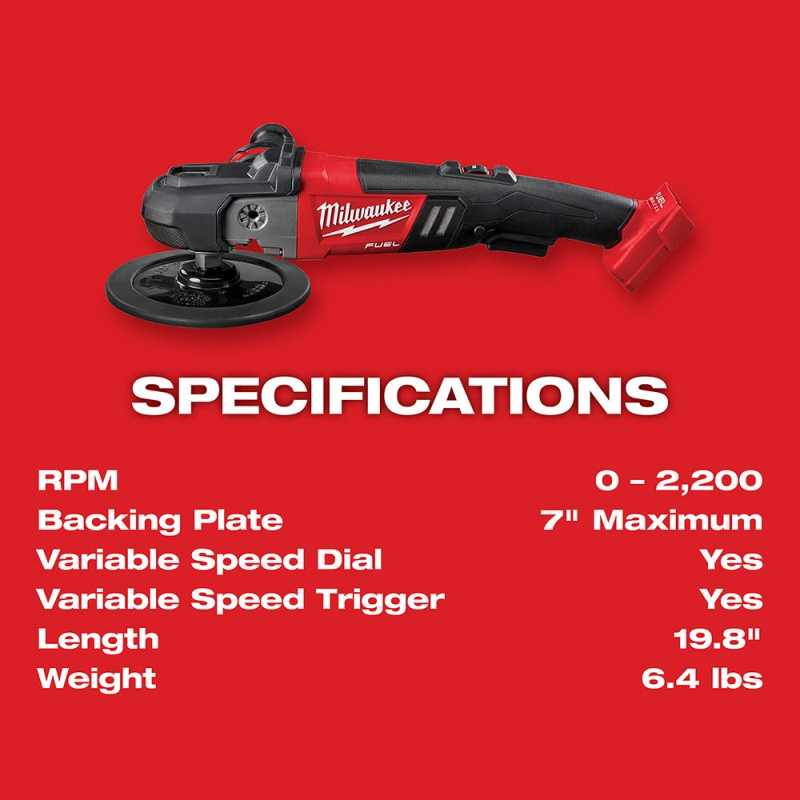 Milwaukee 2738-20 M18 18V FUEL 7?? Cordless Lithium-Ion Polisher - Bare Tool - Image 8