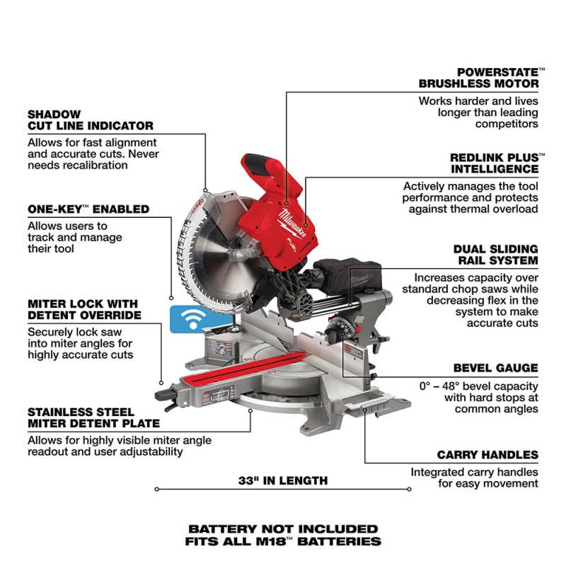 Milwaukee 2739-20 M18 FUEL 18V 12" Dual Bevel Slide Compound Miter Saw-Bare Tool - Image 7