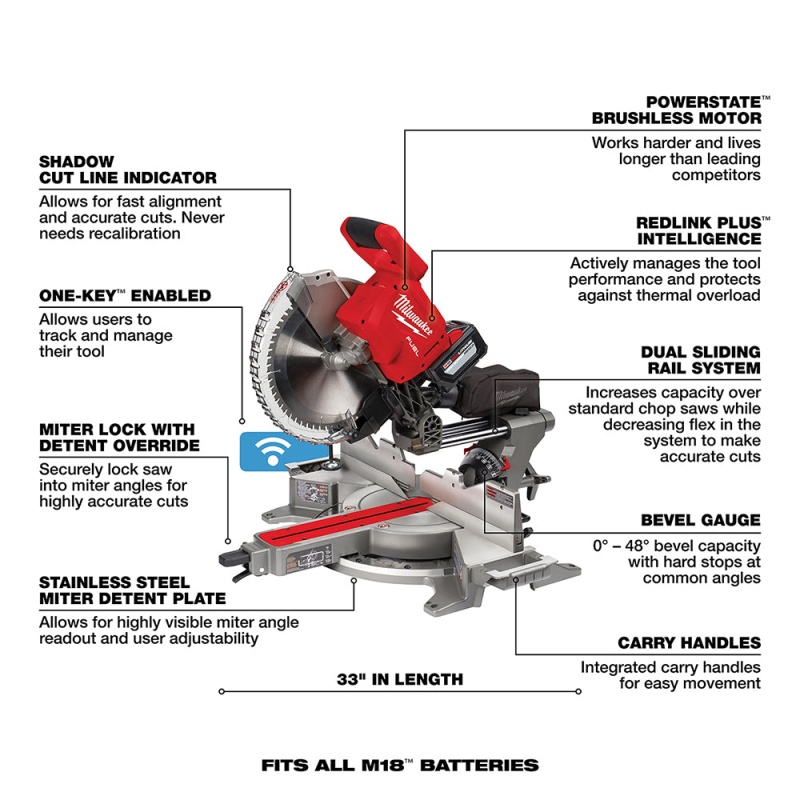 Milwaukee 2739-21HD M18 FUEL 18V 12" Dual Bevel Sliding Compound Miter Saw Kit - Image 7