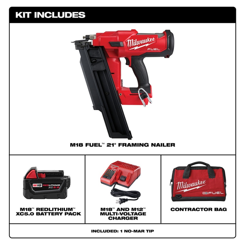 Milwaukee 2744-21 M18 FUEL 18V 21 Degree Framing Nailer 5.0 Ah Kit - Image 3