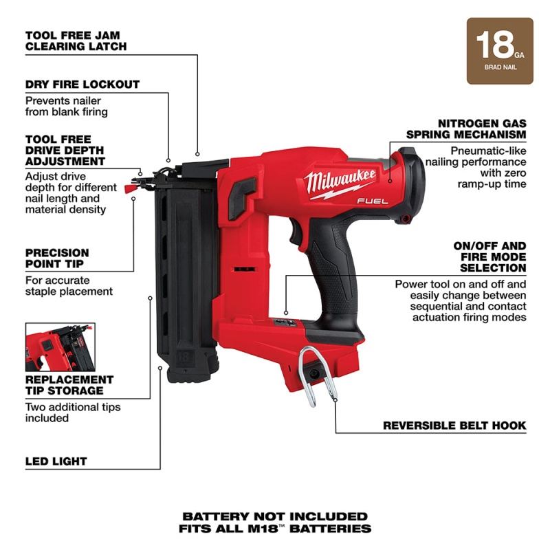 Milwaukee 2746-20 M18 FUEL 18V 18 Gauge Brad Nailer - Bare Tool - Image 8