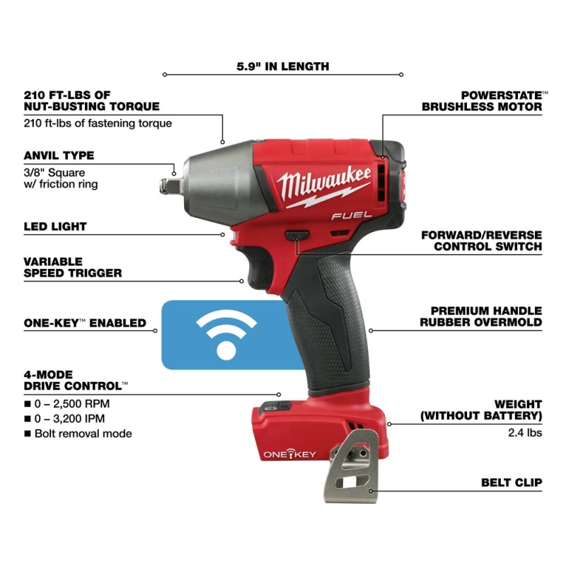 Milwaukee 2758-20 M18 FUEL 18V 3/8" Compact Impact Wrench Kit - Bare Tool - Image 4