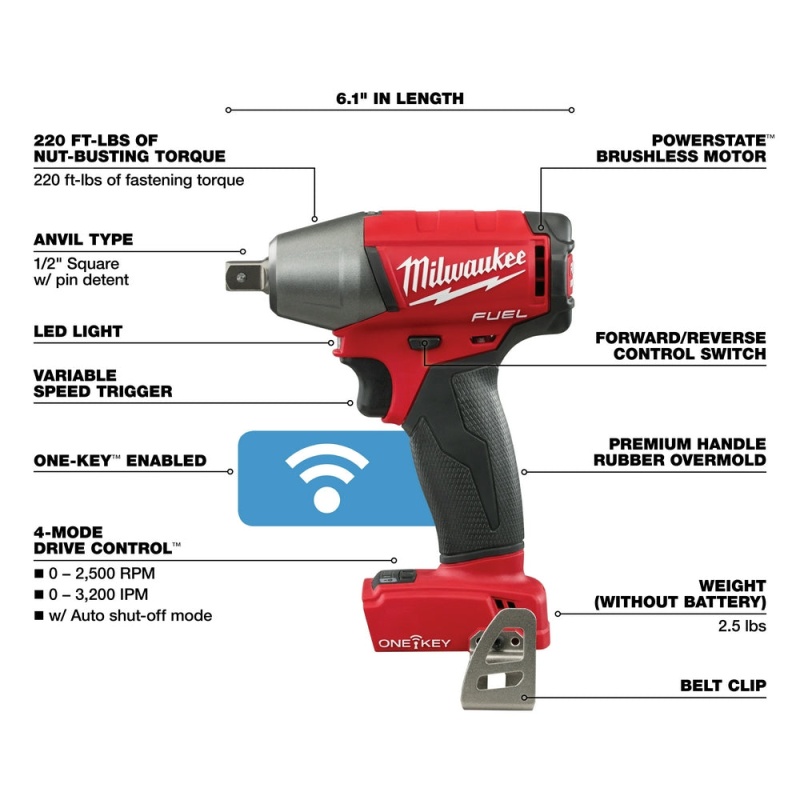 Milwaukee 2759-80 M18 FUEL 18V 1/2" Compact Impact Wrench Kit - Bare Tool -Recon - Image 4