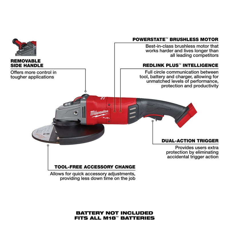 Milwaukee 2785-80 M18 FUEL 18V 7/9" Large Angle Grinder Kit - Bare Tool, Recon - Image 7